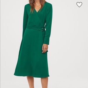H&M belted green wrap dress with buttons